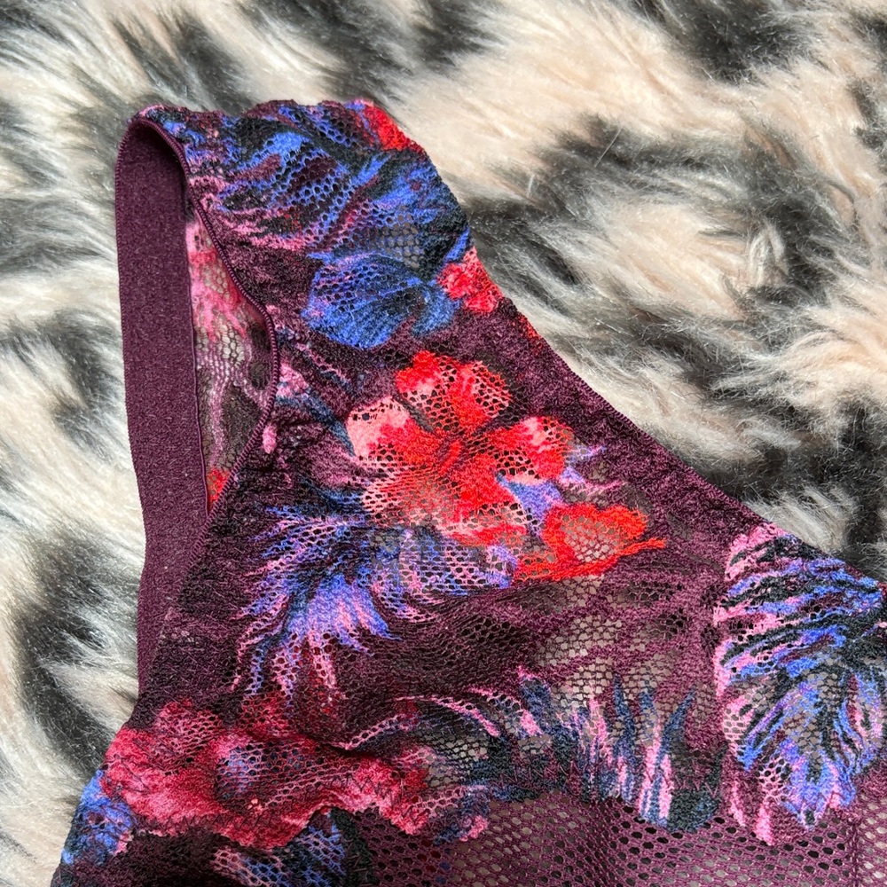 PINK Victoria's Secret Purple Blue and Pink Floral Lace Bralette w/ Mesh - Picture 5 of 10